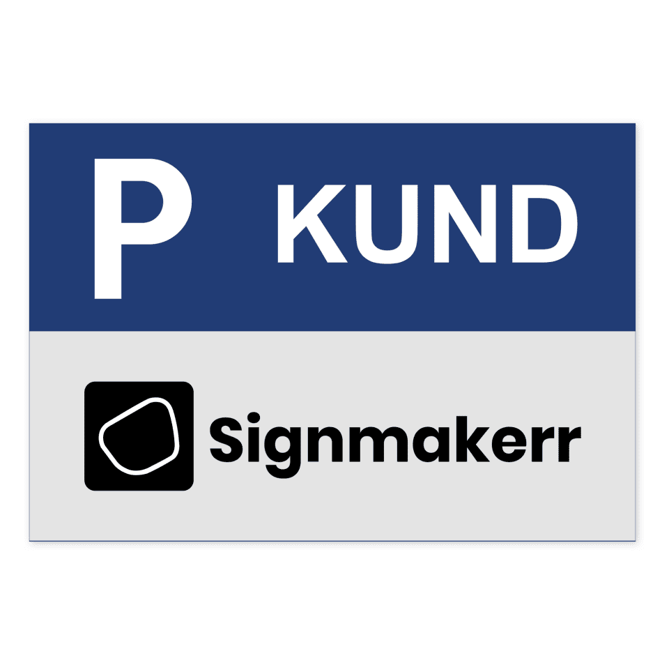 Kundparkering med egen logotyp-skylten har storleken 290x200mm och tillverkas i materialet Aluminium 0.7mm. Denna standardskylt kan anpassas så att du kan skapa din egen version av skylten.